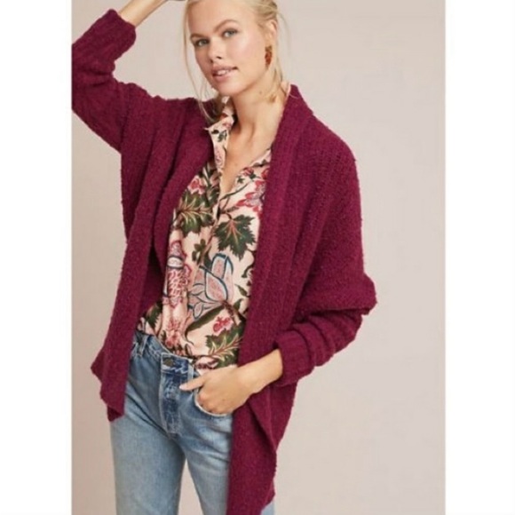 Anthro Sleeping on Snow Burgundy Wine Wool Alpaca Knit Cocoon Cardigan Sweater - Picture 2 of 16